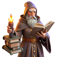 vibrant rustic beautiful artistic A wise old wizard studying a glowing tome in his cluttered tower library, warm firelight, Donato Giancola style premium high resolution png