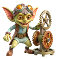 extraordinary vintage serene traditional A mischievous gremlin sabotaging a complex clockwork mechanism, steampunk lighting, Keith Thompson style original genuine png