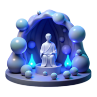 dramatic abstract magnificent minimalist A serene oracle meditating in a hidden grotto surrounded by glowing orbs, soft blue light, Syd Mead style original detailed png