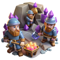 wonderful contemporary dramatic creative A group of dwarves mining for gems in a cavern filled with glittering crystals, dynamic lighting, Dungeons and Dragons style exclusive professional png
