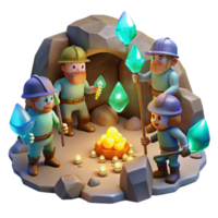 wonderful creative impressive creative A group of dwarves mining for glowing gems in a cavern lit by bioluminescent fungi, warm, flickering light, realistic style authentic exclusive png