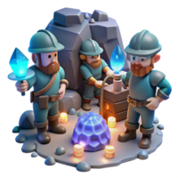 beautiful modern dramatic vintage A group of dwarves mining for glowing gems in a cavern lit by bioluminescent fungi, warm, flickering light, realistic style detailed premium png