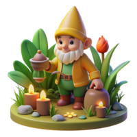 wonderful modern elegant creative A whimsical, gnome-like creature tending a garden of glowing plants, warm, inviting light, storybook illustration style high quality high resolution png