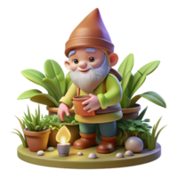 stunning classic elegant traditional A whimsical, gnome-like creature tending a garden of glowing plants, warm, inviting light, storybook illustration style genuine premium png