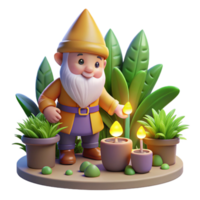 serene artistic beautiful modern A whimsical, gnome-like creature tending a garden of glowing plants, warm, inviting light, storybook illustration style high resolution exclusive png