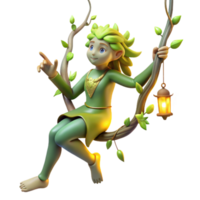 elegant abstract impressive rustic A playful dryad swinging from a glowing vine, dappled sunlight, whimsical style original authentic png