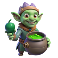 dramatic modern dramatic artistic A mischievous goblin crafting a potion in a dimly lit cave, green, bubbling light, cartoon style high resolution high resolution png