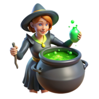 stunning minimalist elegant artistic A powerful witch brewing a potion in a bubbling cauldron, green, flickering light, fantasy art style high quality genuine png
