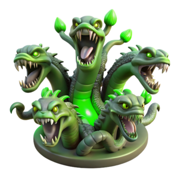 vibrante contemporâneo sereno minimalista uma temível hidra com múltiplo cabeças Aumentar a partir de uma pântano, estranho verde luz, hiper-realista estilo Alto qualidade profissional png