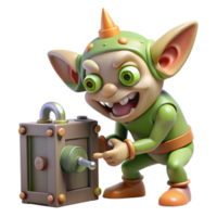 beautiful abstract serene vintage A mischievous gremlin sabotaging a complex machine, dim, flickering light, cartoon style professional professional png