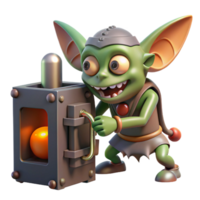 vibrant abstract stunning modern A mischievous gremlin sabotaging a complex machine, dim, flickering light, cartoon style authentic original png