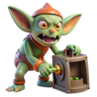 stunning abstract magnificent abstract A mischievous gremlin sabotaging a complex machine, dim, flickering light, cartoon style high quality detailed png