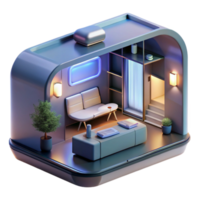 serene abstract elegant rustic A micro-apartment designed for efficient living, sleek and modern, cool lighting, futuristic, product design render, 4K professional png