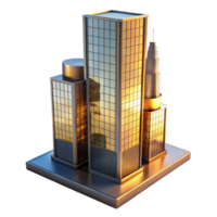 extraordinary creative impressive modern A glass skyscraper reflecting the surrounding city, golden hour lighting, modern, architectural visualization, original exclusive png