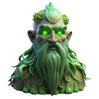 stunning rustic wonderful traditional A colossal, ancient tree spirit with glowing eyes and flowing beard of moss, bathed in the green light of a magical aurora, detailed, hyperrealistic style... png