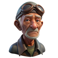 impressive vintage Portrait of an elderly man with deep wrinkles and a weathered face, wearing a worn leather aviator cap and goggles, lit by dramatic chiaroscuro lighting, sepia tone authentic png