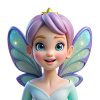 serene rustic Portrait of a whimsical fairy with delicate butterfly wings, sparkling glitter on her skin, and a playful smile, lit by soft, diffused light, pastel colors high resolution png