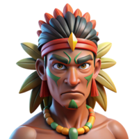 extraordinary rustic Portrait of a tribal warrior with vibrant face paint, feathered headdress, and a determined expression, lit by a strong, directional light authentic png