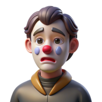 vibrant classic Portrait of a melancholic clown with smeared makeup, a single tear rolling down their cheek, and a wistful expression, lit by a dim, single spotlight original png