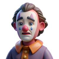 vibrant classic Portrait of a melancholic clown with smeared makeup, a single tear rolling down their cheek, and a wistful expression, lit by a dim, single spotlight high resolution png