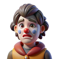 elegant artistic Portrait of a melancholic clown with smeared makeup, a single tear rolling down their cheek, and a wistful expression, lit by a dim, single spotlight high resolution png