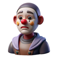 stunning creative Portrait of a melancholic clown with smeared makeup, a single tear rolling down their cheek, and a wistful expression, lit by a dim, single spotlight high quality png