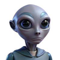 dramatic classic Portrait of a curious alien with large, black eyes, smooth grey skin, and a tilted head, lit by a cool, otherworldly light original png
