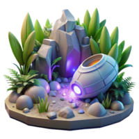 elegant minimalist Bio luminescent flora illuminating the ruins of a colossal spaceship crash site on a jungle planet, hyperrealistic, ray tracing, dramatic lighting, original png