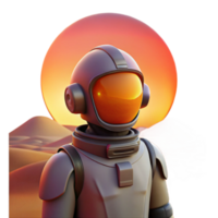 serene contemporary An astronaut in a futuristic spacesuit gazing at a binary sunset on a barren, red planet, photorealistic, warm lighting, desolate, high quality png