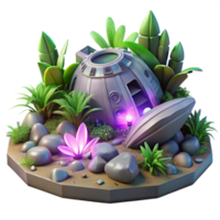 beautiful abstract Bio luminescent flora illuminating the ruins of a colossal spaceship crash site on a jungle planet, hyperrealistic, ray tracing, dramatic lighting, detailed png