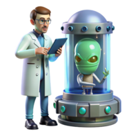 impressive minimalist A scientist examining a mysterious alien artifact in a high tech laboratory, realistic style, cool lighting, sterile, exclusive png