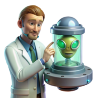 dramatic artistic A scientist examining a mysterious alien artifact in a high tech laboratory, realistic style, cool lighting, sterile, high resolution png