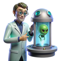 beautiful modern A scientist examining a mysterious alien artifact in a high tech laboratory, realistic style, cool lighting, sterile, high quality png