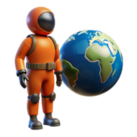 vibrant artistic A lone astronaut in a retro futuristic orange spacesuit, gazing at a giant holographic projection of Earth above a desolate, Martian landscape, lit by the cold, blue glow of a... png