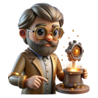 elegant rustic A lone steampunk inventor, goggles perched on his forehead, tinkering with a complex clockwork device emitting sparks and glowing embers, in a dimly lit workshop, Rembrandt... png