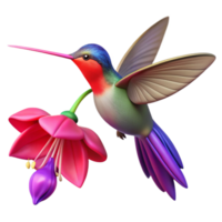 dramatic traditional A hummingbird hovering near a vibrant fuchsia flower, delicate bokeh effect, macro photography style genuine png