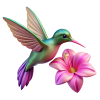 impressive abstract A hummingbird hovering near a vibrant fuchsia flower, delicate bokeh effect, macro photography style high resolution png