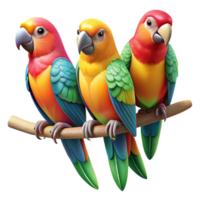 wonderful minimalist A group of colorful parrots perched on a branch in a rainforest, vibrant and contrasting colors, digital painting style exclusive png