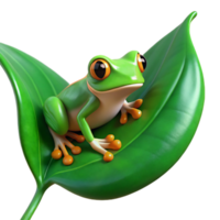 wonderful artistic A tiny tree frog clinging to a vibrant green leaf, macro photography with shallow depth of field, hyperrealistic style premium png