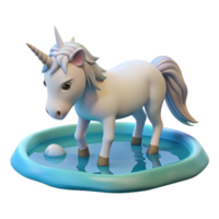 vibrant rustic A serene unicorn drinking from a crystal clear pond in a magical forest, dreamlike style, dappled lighting professional png