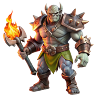 extraordinary classic A fierce orc chieftain wearing intricate bone armor, wielding a flaming battle axe, dark fantasy style, strong rim lighting genuine png