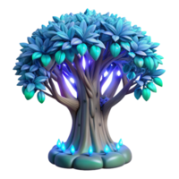serene creative A colossal tree with glowing leaves in a mystical grove, surreal style, bioluminescent lighting authentic png