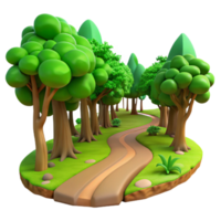magnificent creative A winding dirt path through a lush, vibrant green forest, dappled with sunlight filtering through the canopy. Impressionist style detailed png