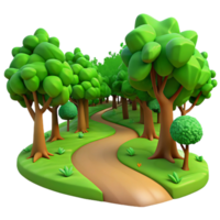 impressive artistic A winding dirt path through a lush, vibrant green forest, dappled with sunlight filtering through the canopy. Impressionist style high resolution png