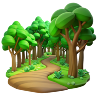 dramatic modern A winding dirt path through a lush, vibrant green forest, dappled with sunlight filtering through the canopy. Impressionist style exclusive png