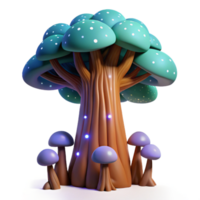 wonderful abstract A giant sequoia tree reaching towards a starry night sky, bioluminescent mushrooms glowing at its base, ethereal, dreamlike style authentic png