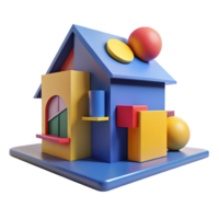 beautiful classic A postmodern house with bold geometric shapes, primary colors, bright midday sunlight, pop art style, premium png