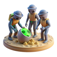 beautiful contemporary A group of explorers discovers an ancient alien artifact buried in the sand of a desolate planet. Harsh, midday lighting. Art style Photorealistic exclusive png
