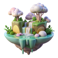 impressive artistic A whimsical, floating island, complete with waterfalls and lush vegetation, drifts through a pastel-colored sky. Soft, diffuse lighting. Art style Dreamlike authentic png
