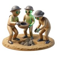 stunning minimalist A group of explorers discovers an ancient alien artifact buried in the sand of a desolate planet. Harsh, midday lighting. Art style Photorealistic professional png
